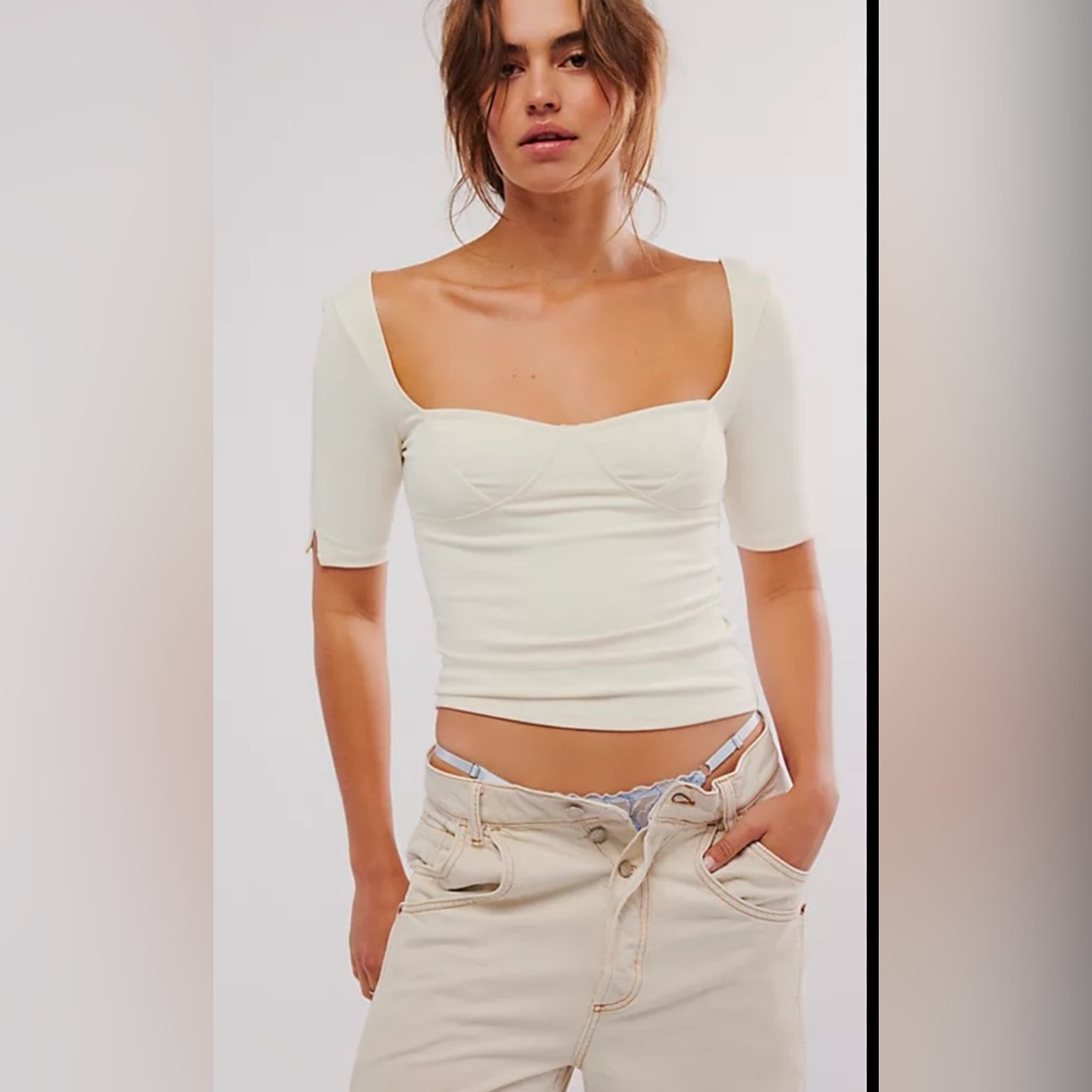 Free People Cream Short Sleeve Top